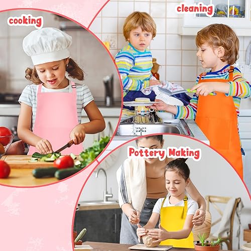 Miniatura 6 de MEEZY Paquete de 12 delantales para niños con bolsillos ajustables, delantal de pintura para niños, delantal de chef para niños, pintura, cocina,