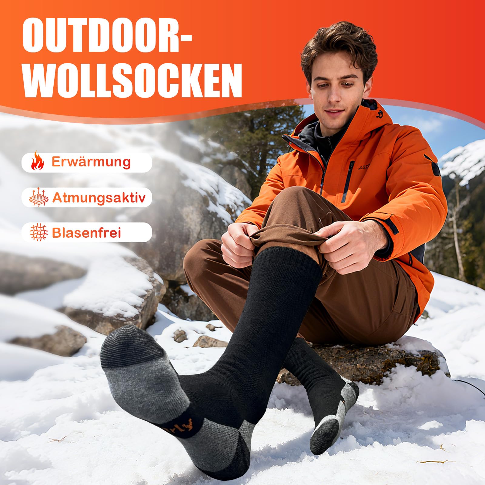 Merino Wollesocken Thermosocken Gepolstert Arbeitssocken Warme Socken Herren & Damen Outdoor Wintersocken Trekkingsocken,Merinowolle Sportsocken Laufsocken Sneakersocken [3 Paar]