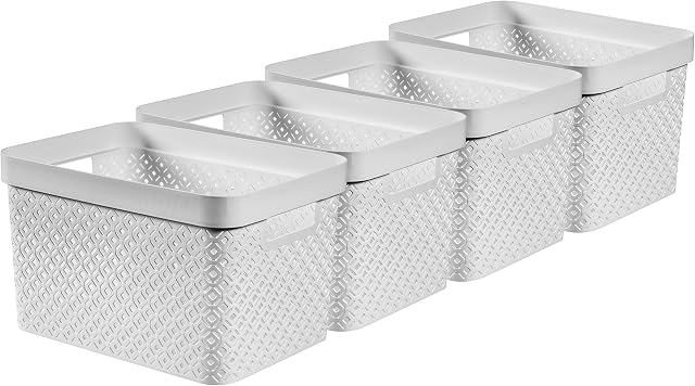 Curver Terrazzo x4 Large Rectangular Storage Basket 17L - Grey