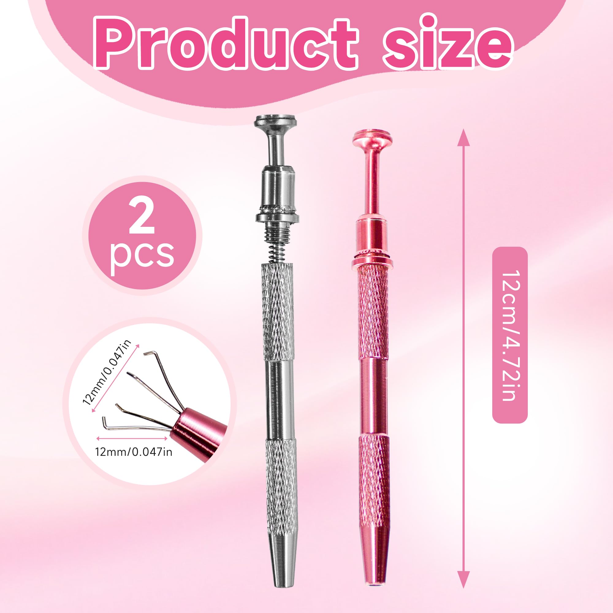 2 Pcs Stainless Steel Piercing Ball Grabber Tool - 4 Prong Claw Tweezers For Jewelry & Small Parts (Pink)