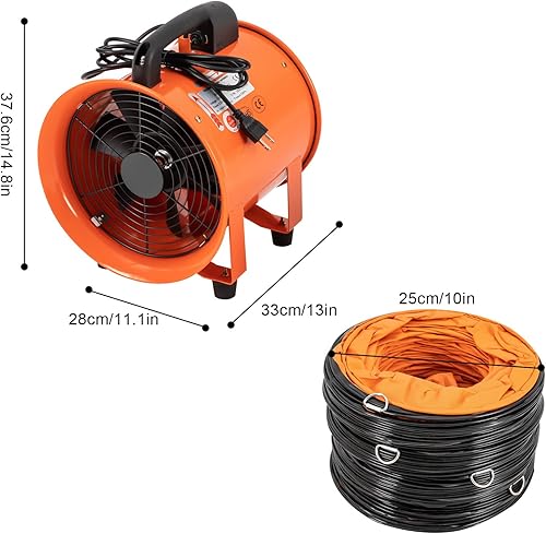 Miniatura 6 de LUGBING Ventilador de utilidad, ventilador portátil de 10 pulgadas, 320 W, soplador de alta velocidad, potente extractor de humos de bajo ruido con