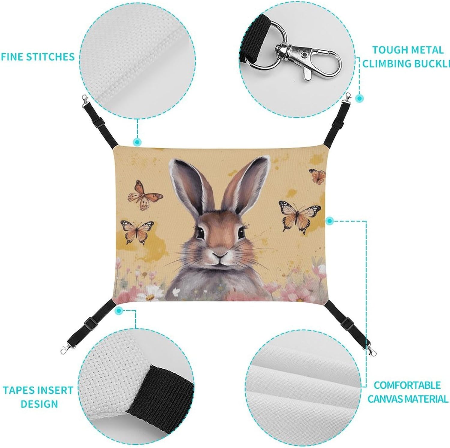 review Hanging Pet Hammock, Rabbit and Butterfly Printed Soft Breathable Pet Hammock with Adjustable Straps and Metal Hooks for Cats Small Dogs Rabbits Sugar Gliders