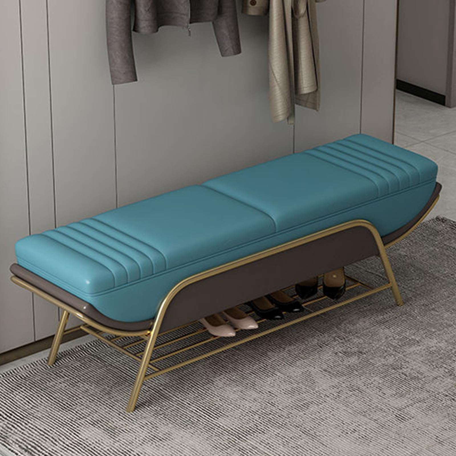 Banc à chaussures rembourré pour un couloir ordonné et un salon accueillant