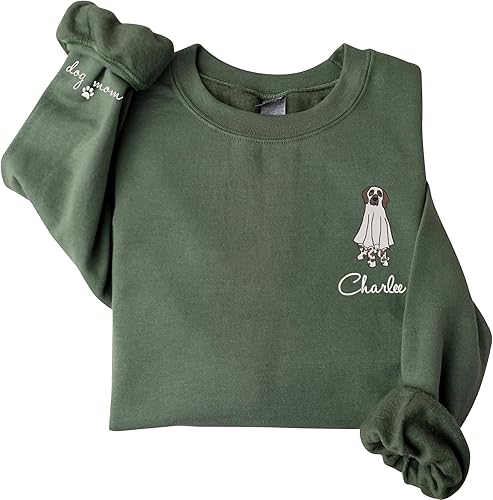 NAZENTI Sudadera bordada para perro fantasma, sudadera de Halloween, camisa para mamá de perro, sudadera de temporada espeluznante para perros
