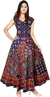 Women's Cotton Rajasthani Jaipuri Traditional Printed Kurti Long Midi Maxi Dress (Free Size Up to 44XL) Price In India