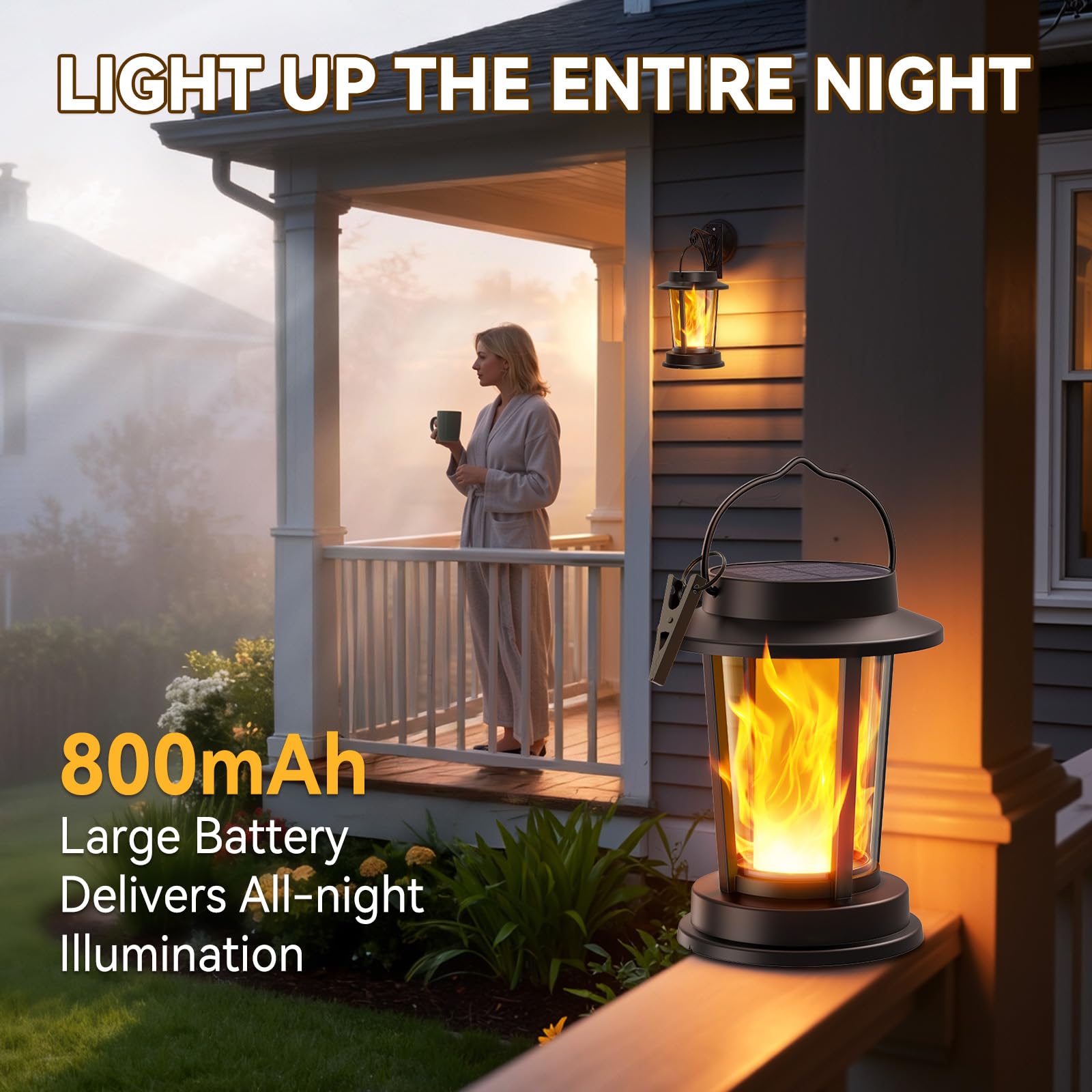 WdtPro 4 Pack Solar Lanterns Outdoor Waterproof, Upgraded Flickering Flame Solar Lights Outdoor, Solar Powered Lanterns Decorative, Hanging Solar Lantern for Patio Garden Yard Path Porch Tree Decor — view 8