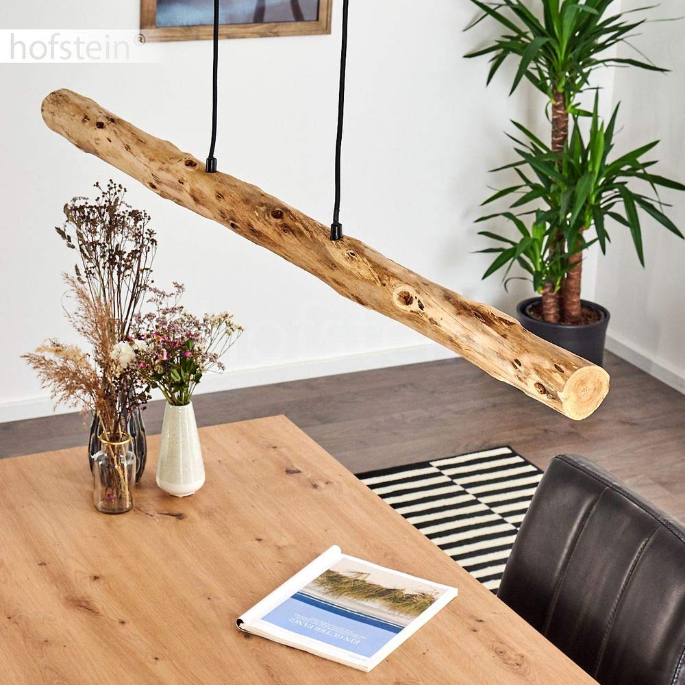 LED Pendelleuchte Winterthur, dimmbare Hängelampe aus Metall/Holz in Schwarz/Natur, Holzbalken höhenverstellbar auf max. 150 cm, 20 Watt, 2650 Lumen, 3000 Kelvin, dimmbar o. Zubehör über Lichtschalter