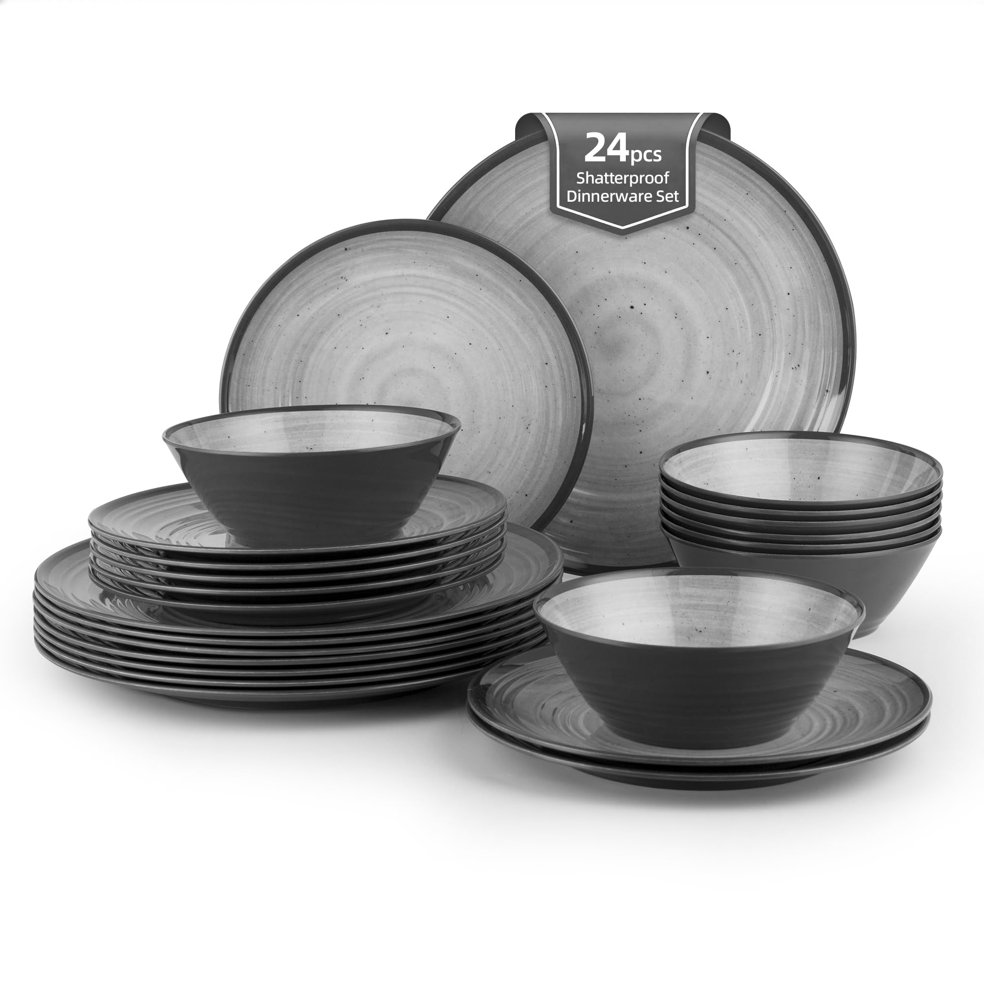 Juego de vajilla de melamina - Juego de platos y cuencos para acampar, juego de platos para 8 personas, juego de cubiertos para la familia al aire libre