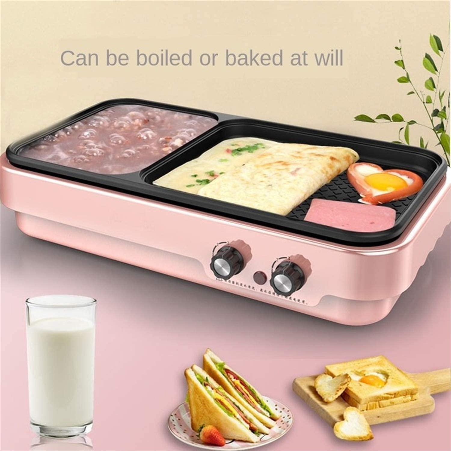 Parrilla Eléctrica Plancha de Asar Sartén eléctrica para Hornear Barbacoa Interior Parrilla eléctrica para ollas Calientes Adecuado para reuniones Familiares 1016(Color:B)