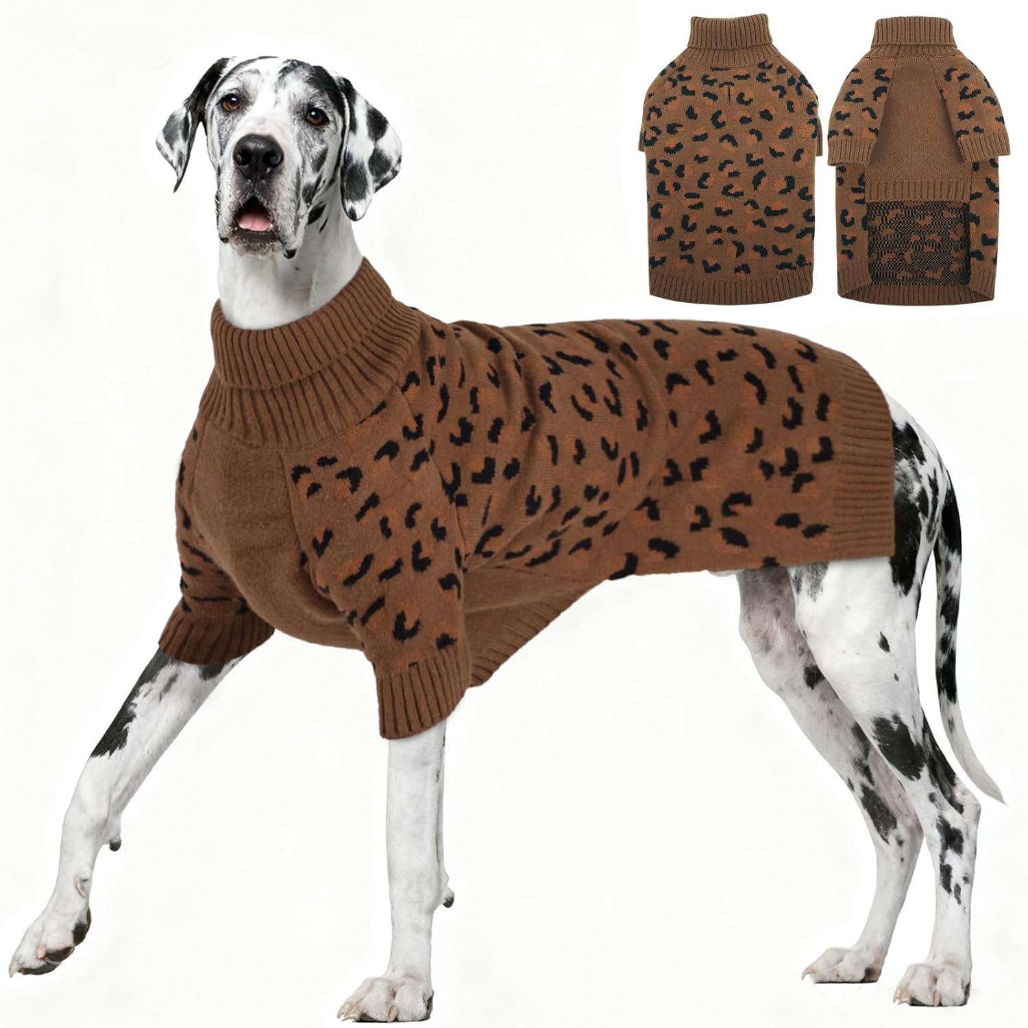 ROZKITCH Knitted Dog Sweater for Large Dogs, Turtleneck Pullover for Winter, Soft Warm Clothes for Labradors Rottweilers Poodles Khaki 5XL
