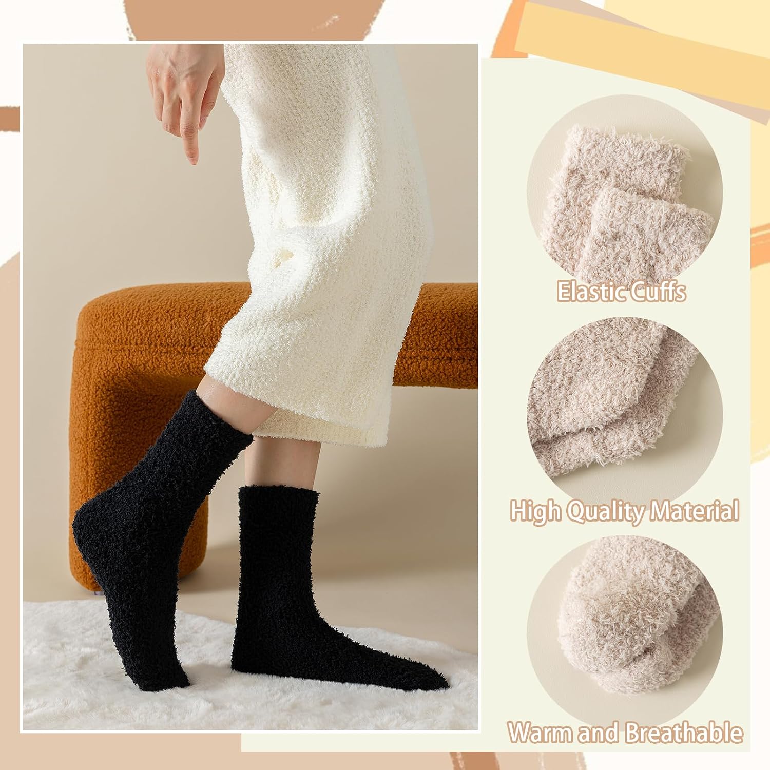 Clothclose Fuzzy Socks For Women, Womens Fuzzy Slipper Sock Super Soft Microfiber Fluffy Cozy Winter Warm Fluffy Crew Socks