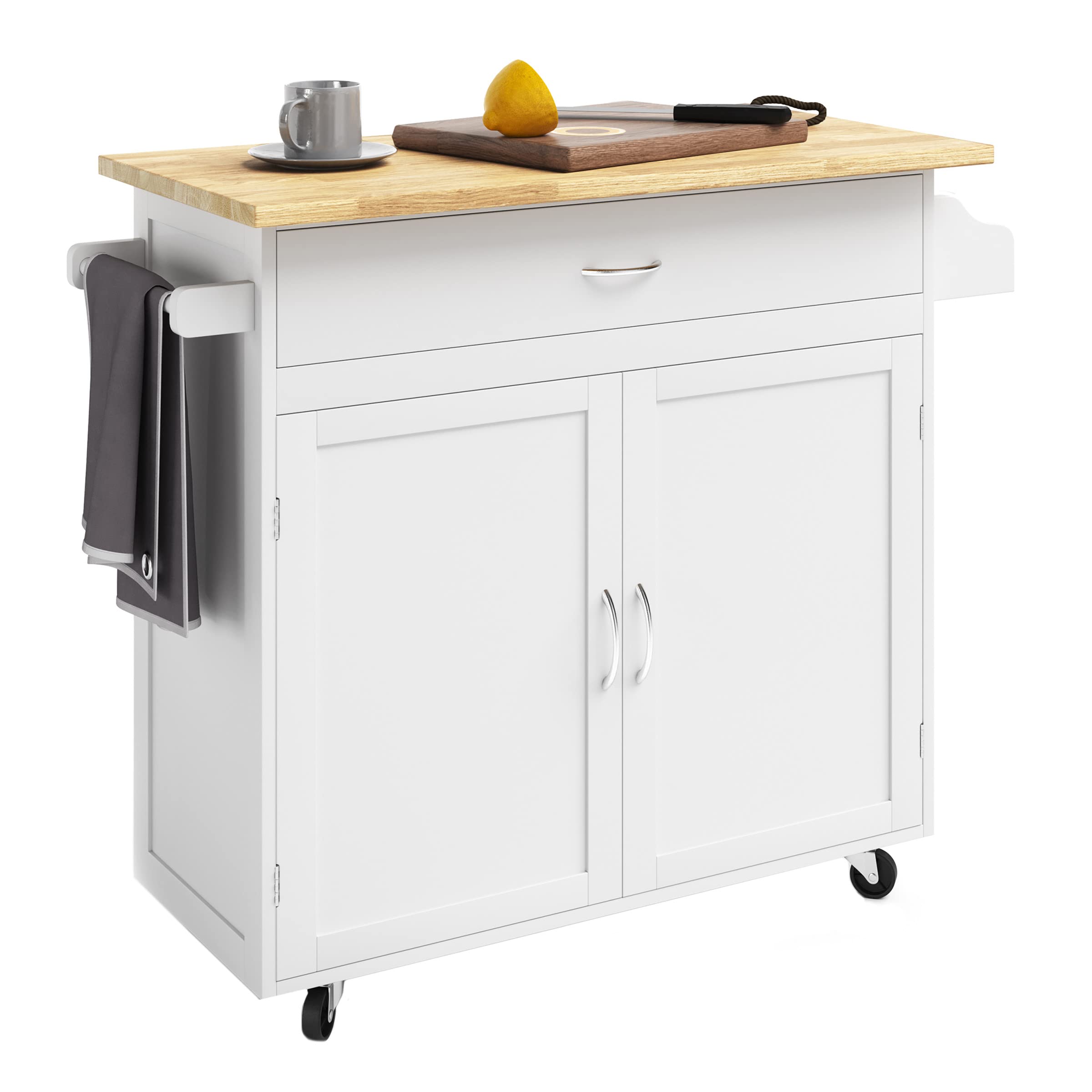 Lavish Home Kitchen Island with Spice Rack and Storage Cabinet - Rolling Cart with Drawers for Coffee Bar, Additional Counter Space, or Storage (White