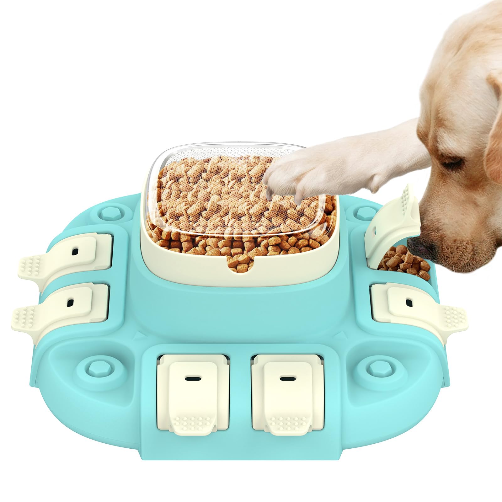 Dog Puzzle Toy 2 Levels, Puzzle Feeder Dog Toy Slow Feeder Dog Bowls with 8 Holes for IQ Trainning, Interactive Dog Toys Dog Enrichment Feeder for Smll Medium Large Breeds, Dishwasher Safe