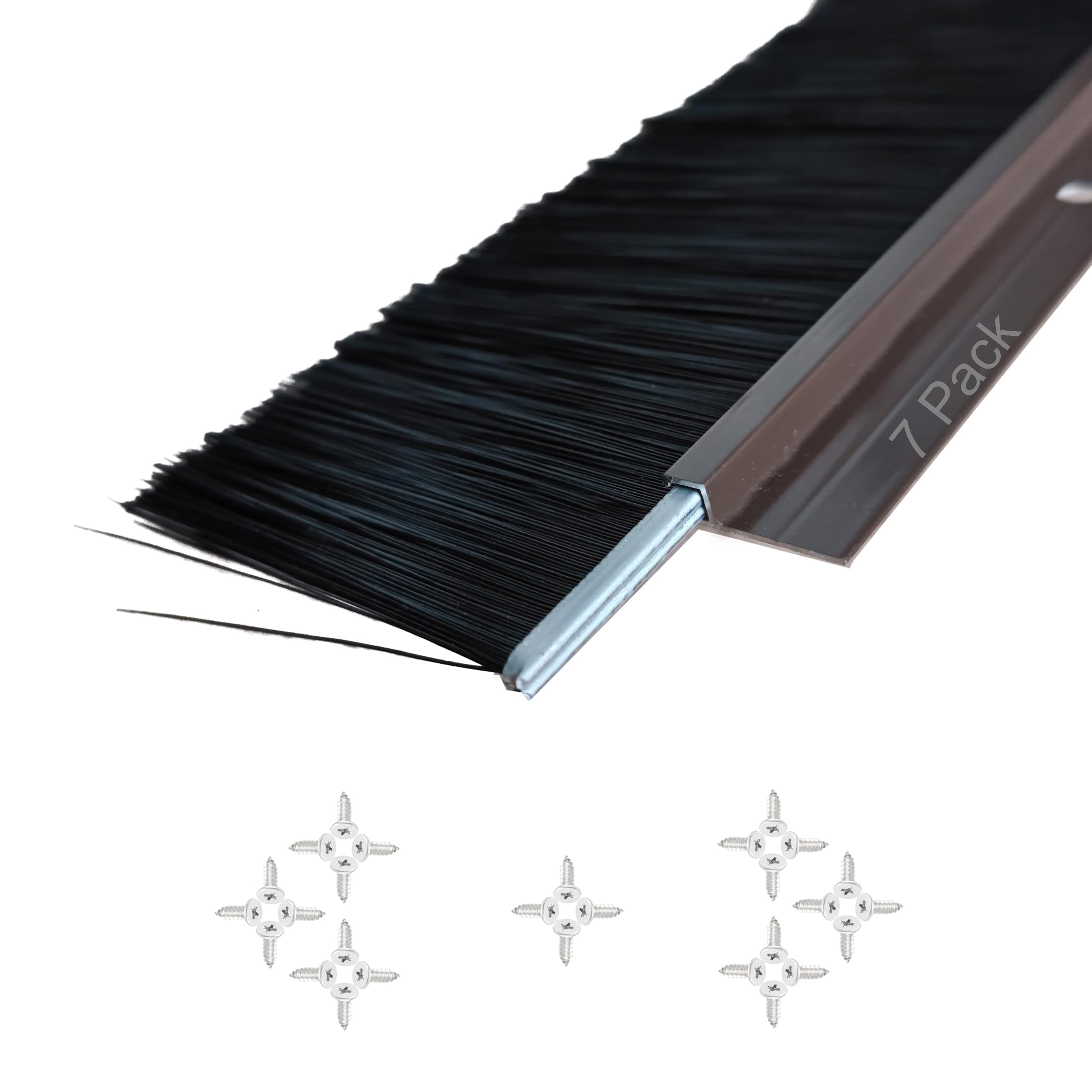 Retsun 2.5 Inches Net Width Door Brush Sweeps Weather Strip Seal Garage Roll Up Door Brush Retsun Aluminum Housing Brown Aluminum Black Hair (7, Brown)