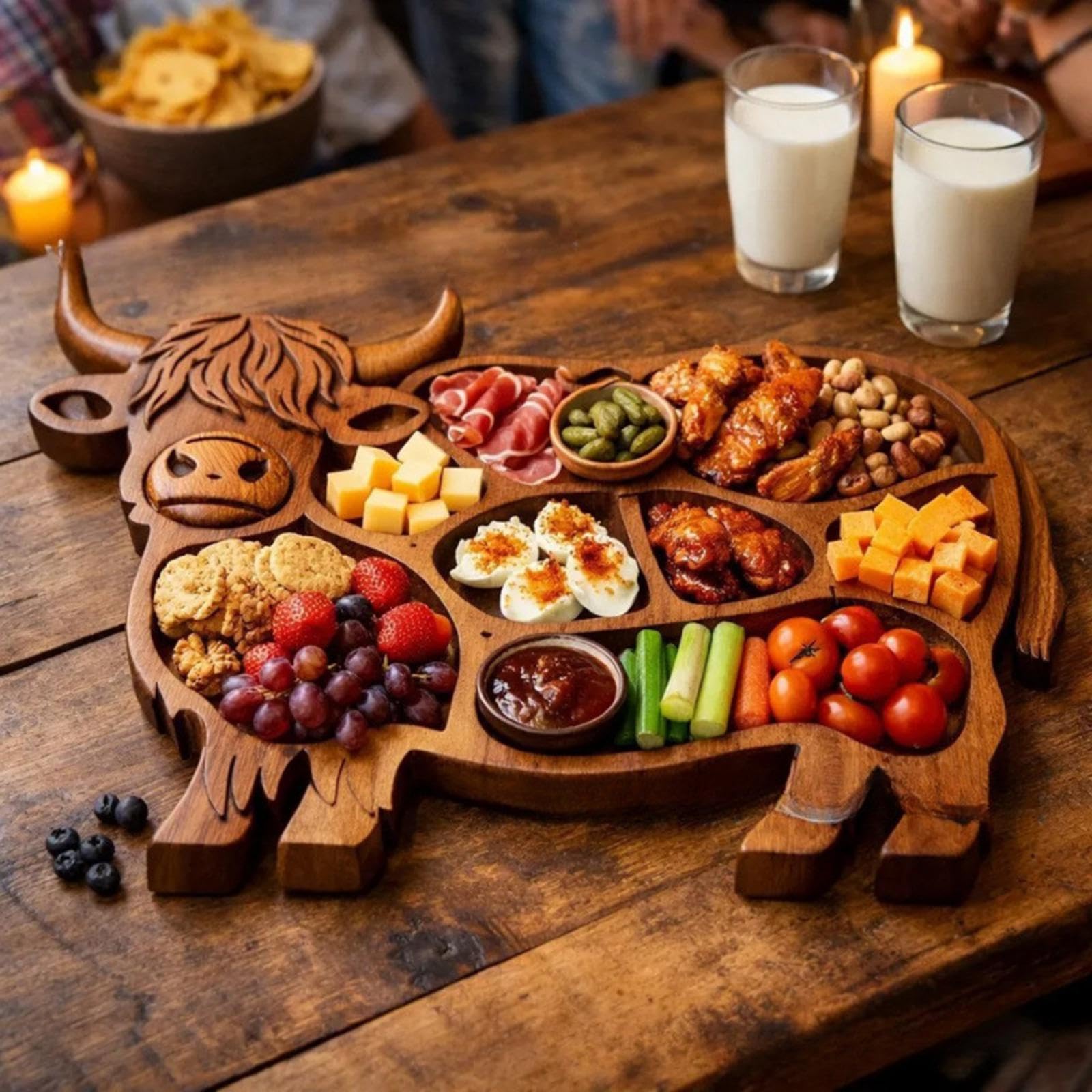 Bandeja de Madera para Queso, Tabla de Servir con Separadores, Diseño en Forma, Plato para Servir Frutas Y, Fácil de Limpiar, IDE, Style B, Individual
