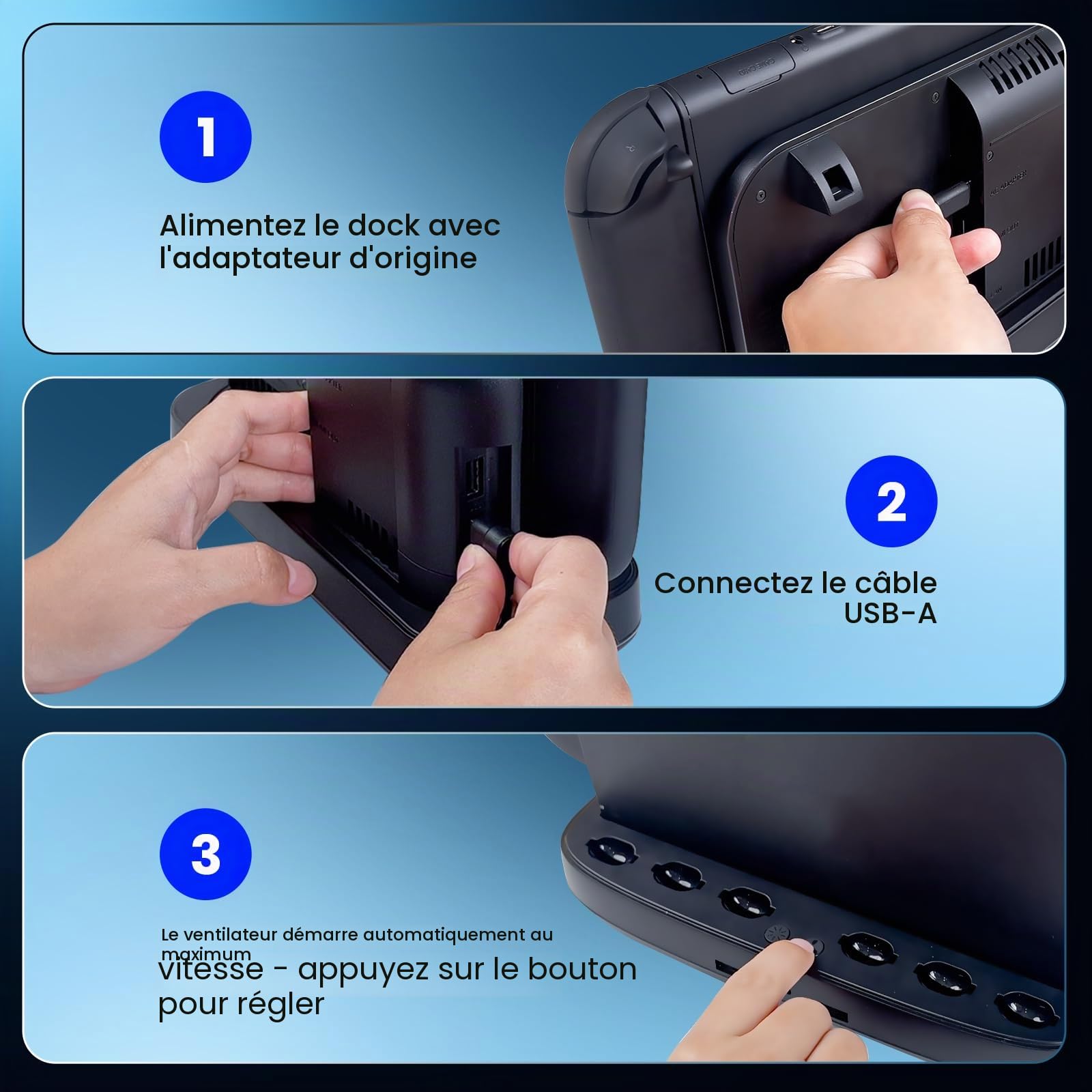NEWDERY Ventilateur de refroidissement pour Nintendo Switch 2 Dock avec double ventilateur, 3 vitesses réglables, mode RVB, 6 emplacements pour cartes et 3 ports USB