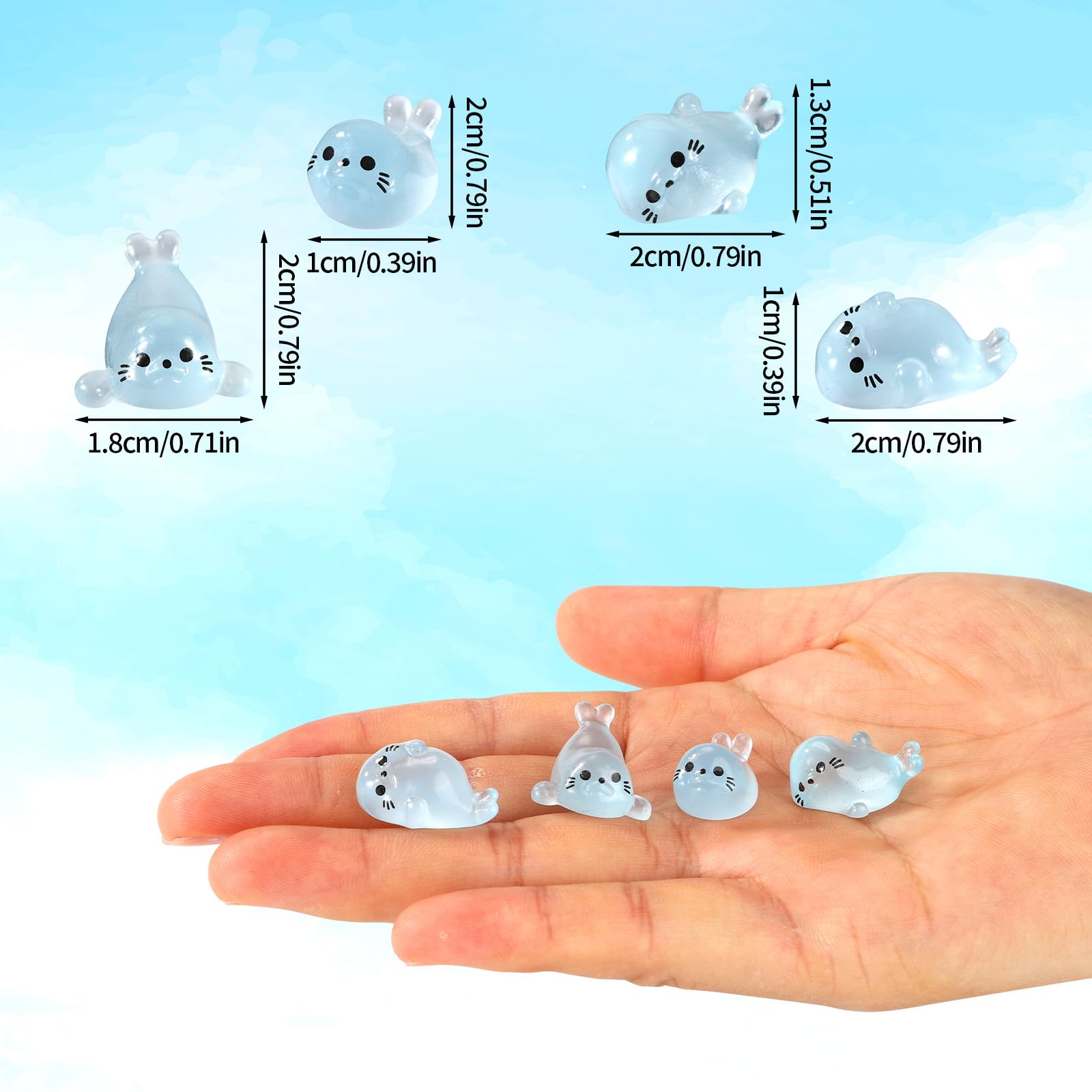 Lyreh 100pcs Glow in the Dark Mini Seal Figurines, Luminous Miniature Resin Sea Animals Tiny Small Seal Toy for Fairy Garden & Fish Tank Decor Dollhouse Accessories - Image 2