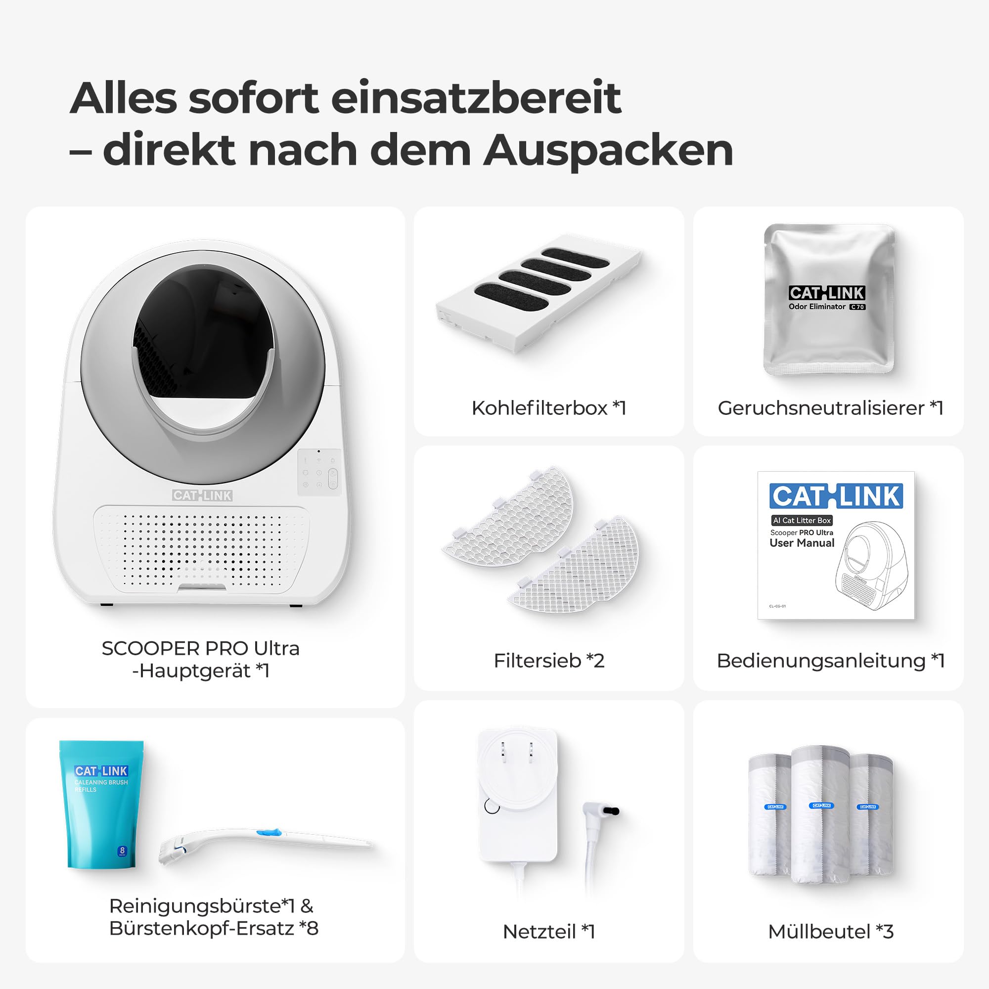 CATLINK PRO Ultra Selbstreinigendes Katzenklo 2025 - Mit KI-Gesundheitsmonitor & 5-facher Geruchskontrolle, 13L Abfallbehälter, Zwei-Wege-Audio, Mehrkatzen-Erkennung, APP-Steuerung(2.4G/5G WiFi)
