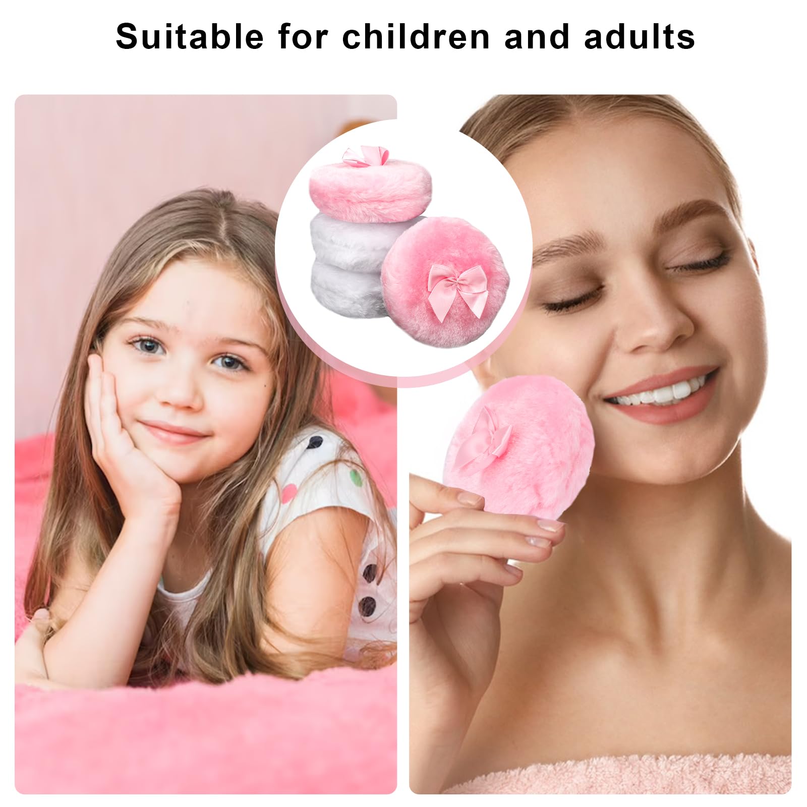 4 große, flauschige Puderquasten, weiße Puderquasten, Puderquasten für Gesichtspuder, ultraweiche Körperpuderquaste, weiche Gesichtskörper-Puderquaste, waschbar, wiederverwendbar, Make-up-Puffs