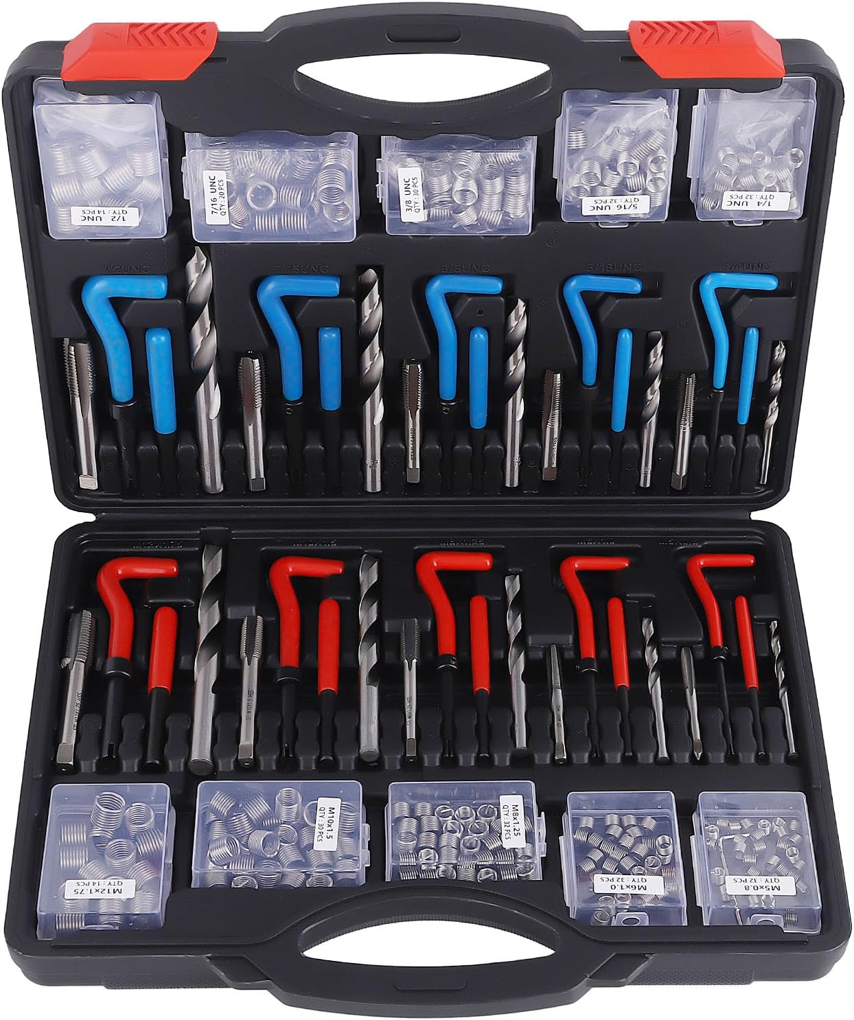 maXpeedingrods 320 PCS Helicoil Thread Repair Kit, Metric & SAE Thread Restorer Set with HSS Drill Bits, Threaded Inserts, Screw Taps, Break-Off Tools for M5 M6 M8 M10 M12 & 1/4" 5/16" 3/8" 7/16" 1/2"