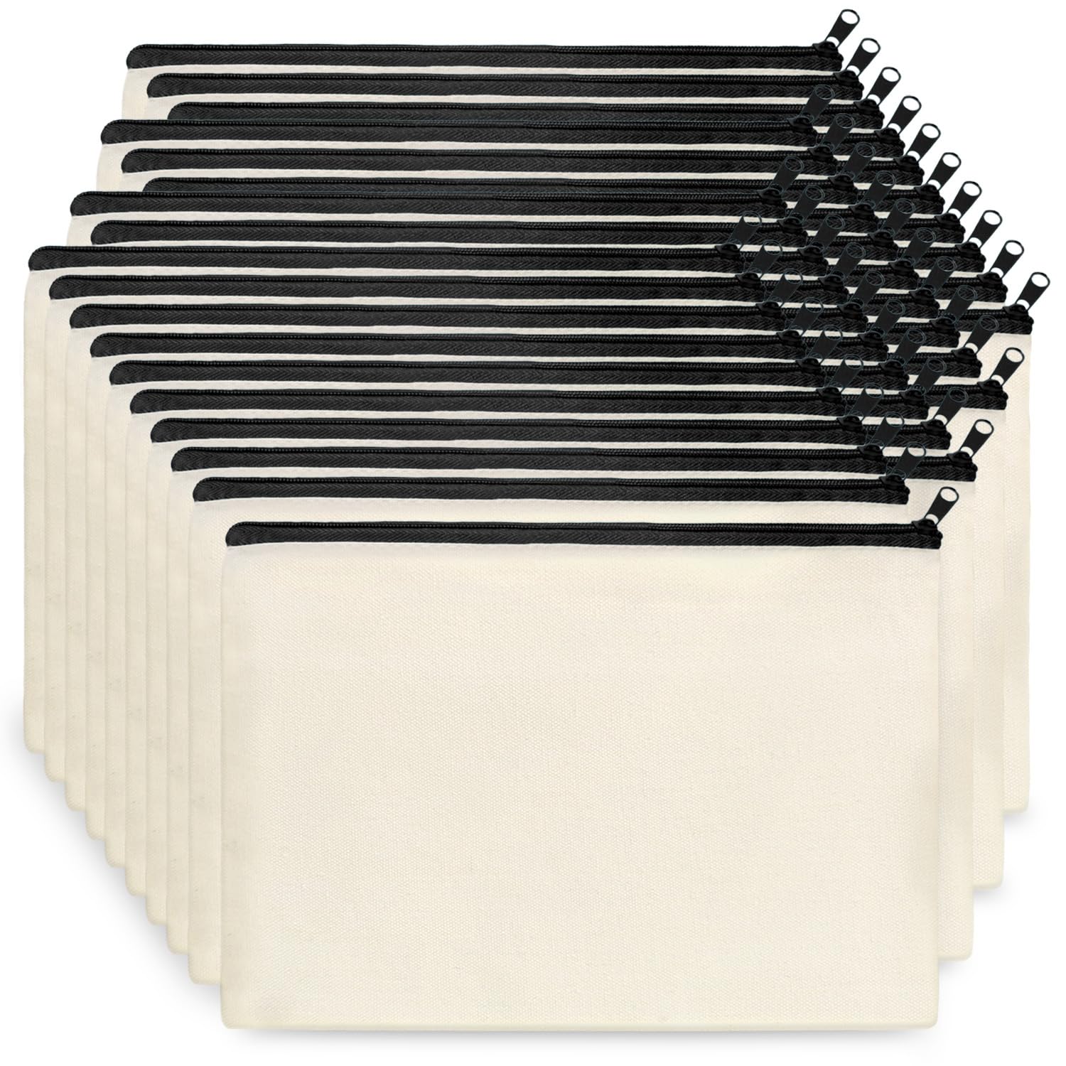 Koolmox Canvas Makeup Bags, Canvas Zipper Pouch Bulk, 40 Pack 9x7'' Large Cosmetic Pouch Plain Craft Blanks Bag for Women to Personalize Decorate Tie Dye Vinyl Print to Travel Cosmetic Toiletry Bag