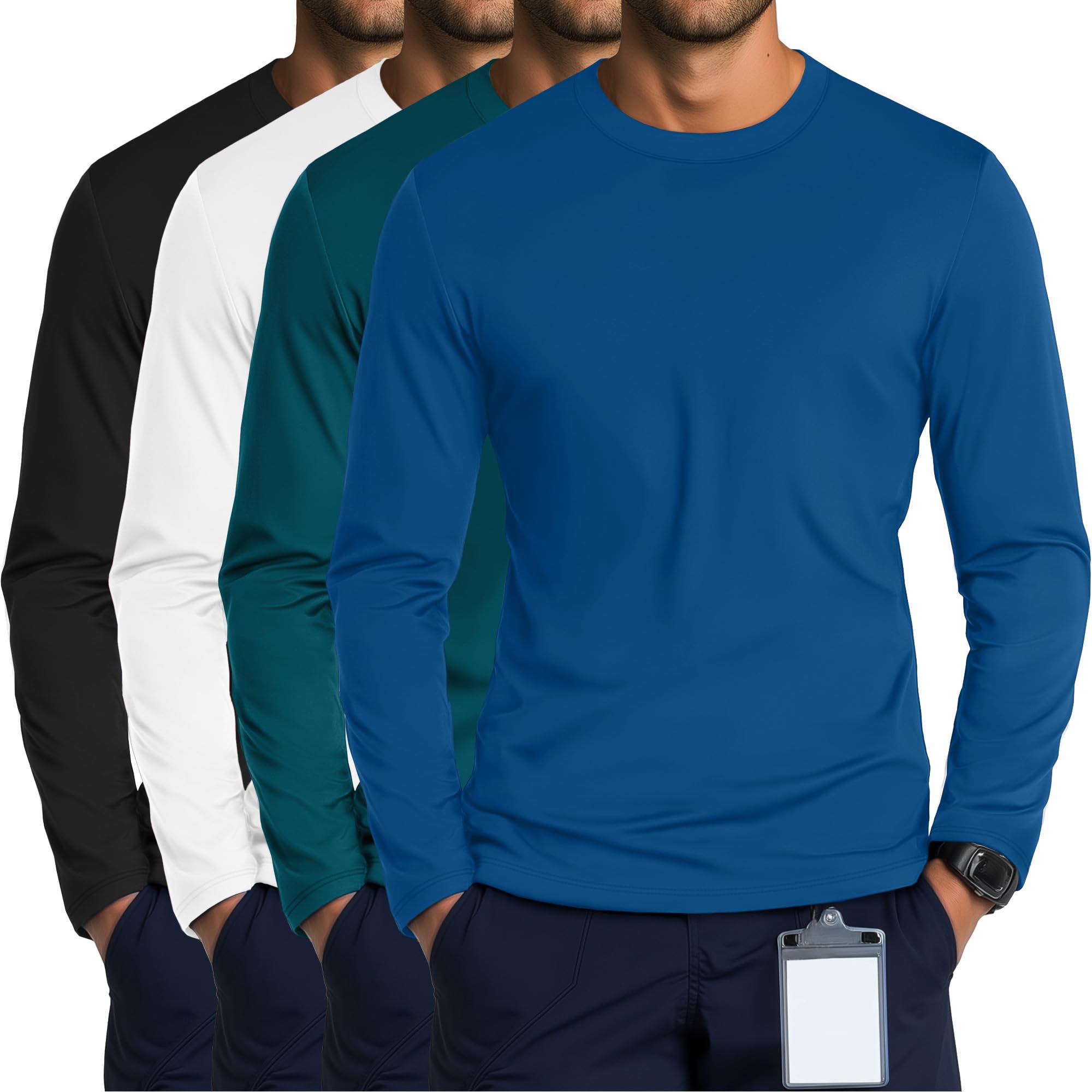 August Alley 4 Pack Men's Long Sleeve Crewneck Underscrub Tees