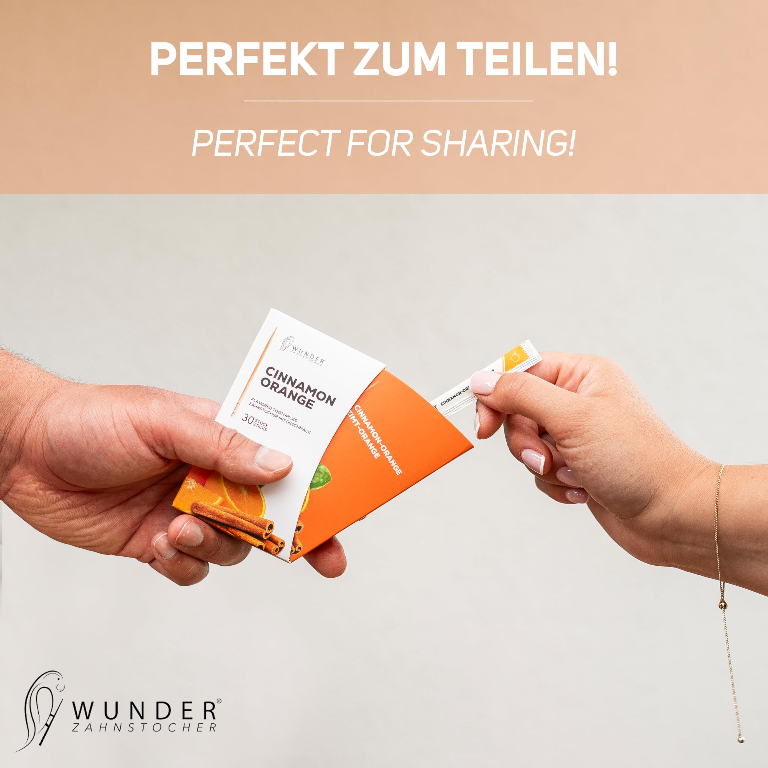 Wunder palillos de dientes con sabor - 30x palillos de dientes empaquetados individualmente - Aliento fresco - Palillos de dientes individuales con sabor (cinnamon-orange)