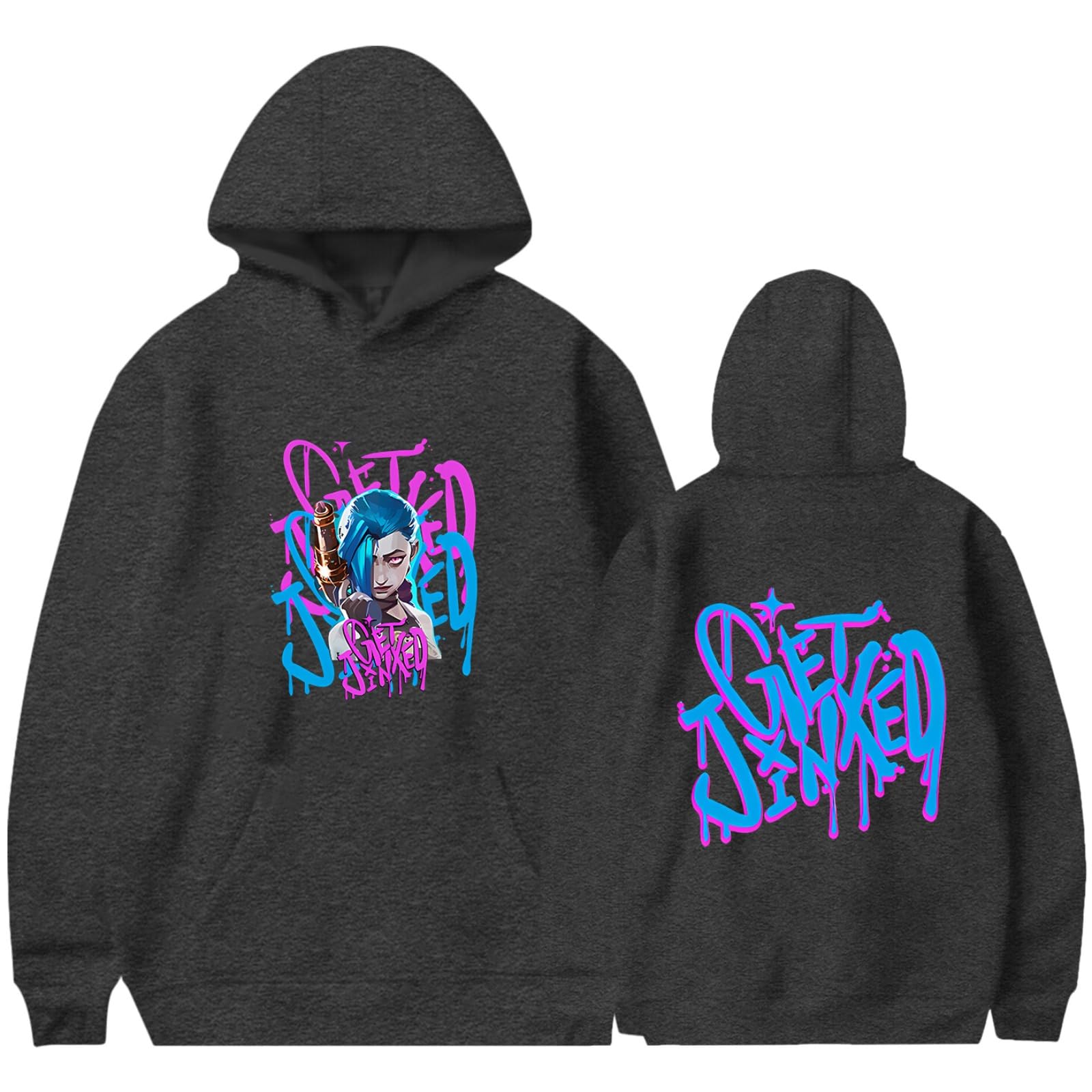 Arcane Jinx Geometric Hoodie, Official Graphic Novel Design, Premium Cotton Blend, Urban Streetwear Essential (dark gray,XL)
