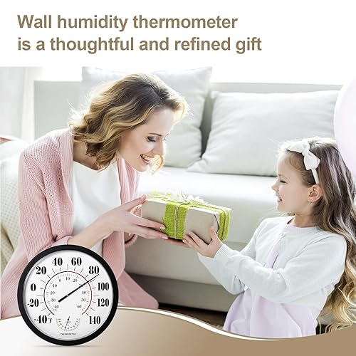 Miniatura 5 de Termómetro de pared para interiores y exteriores, termómetro de números grandes, sin batería, higrómetros digitales colgantes de 10 pulgadas para el