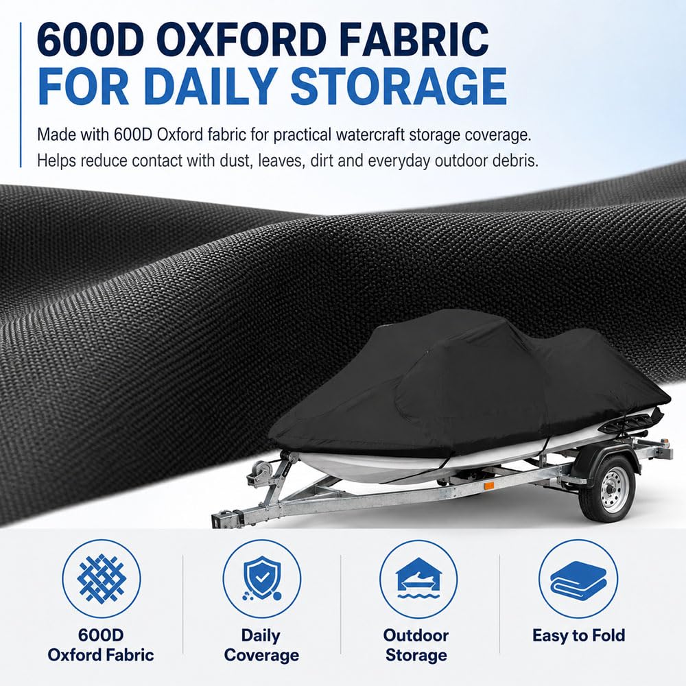 Funda para Moto Acuática, Cubierta para PWC para Sea-Doo GTX 155 | Tela Oxford 600D, cubierta superior para remolque y exterior, correas ajustables con hebilla