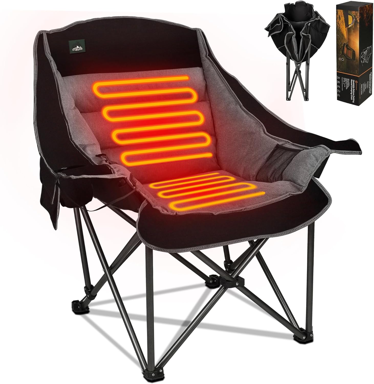 Northroad XL Heated Camping Chair, Oversized Heated Chairs,Portable Folding Heated Lawn Chair W/3 Control Levels for Outdoor Hiking, Picnics, Heavy-Duty 400-lbs Capacity, (Battery NOT Included)