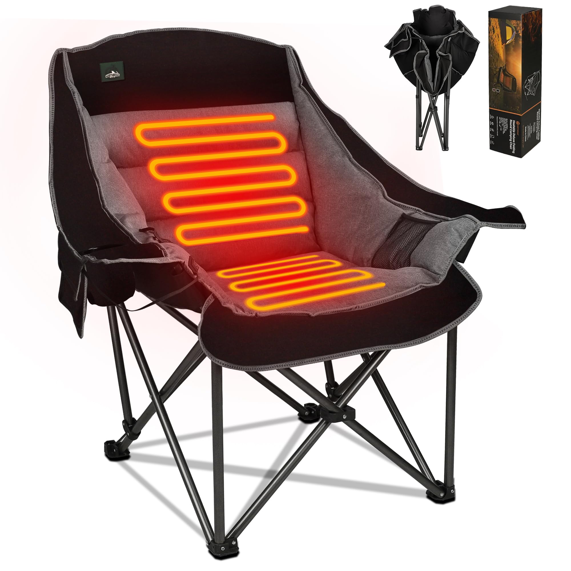 Oversized Heated Camping Chair, Portable Heated Folding Chairs Patio Lounge Chairs With 3 Heat Levels Heating Chair With Removable Cushion For Camping Outdoor Sports Black - View #11