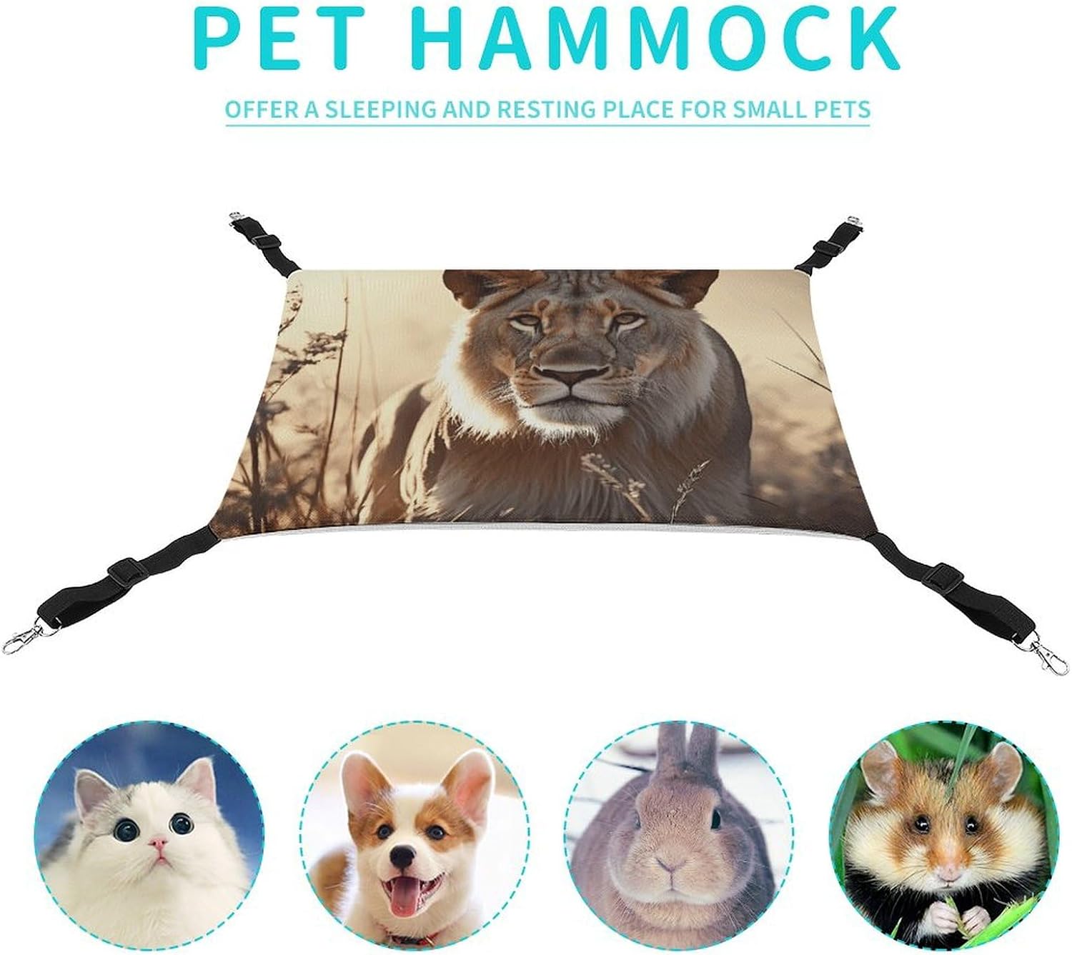 review Hanging Pet Hammock, Female Lion Printed Soft Breathable Pet Hammock with Adjustable Straps and Metal Hooks for Cats Small Dogs Rabbits Sugar Gliders