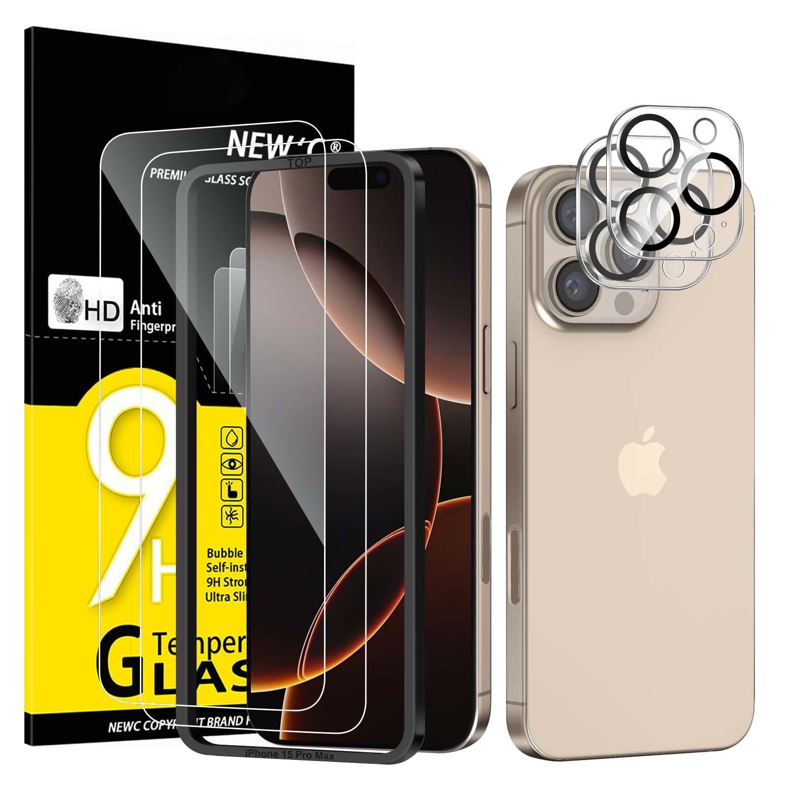 NEW'C für iPhone 16 Pro Max für Panzerglas 6,9 Zoll (2 Stück) und 2 x Kamera Panzer Schutz für Kameraschutz (2 Stück) -Kratzfest -extrem widerstandsfähig -9H-Härteglas