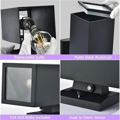 Miniatura 6 de Paquete de 2 lámparas de pared para exteriores del amanecer al anochecer, iluminación LED moderna hacia arriba, luces de pared para exteriores, 2700