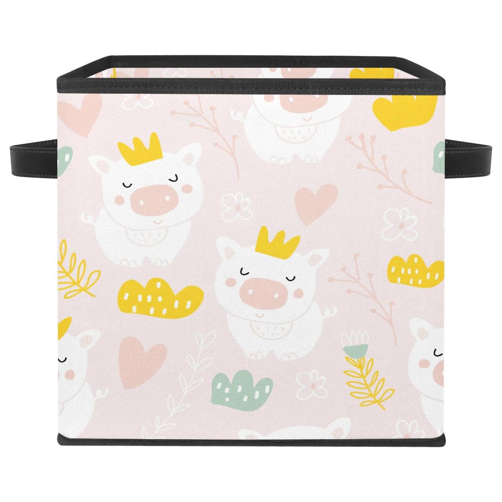 Boîte de rangement pliable en tissu cube avec poignées design cochon