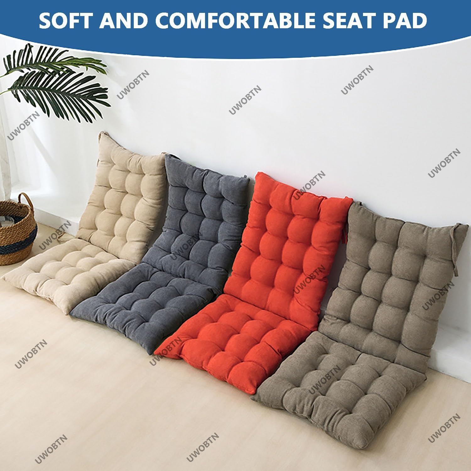 Cojines Acolchados para Sillas de Cocina 40x40x55cm Pack de 1/2/4 Cómodos con Cintas Ideal para Comedor Oficina Jardín Terraza Interior y Exterior.