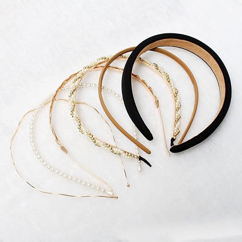 Miniatura 5 de naibirdr 6 diademas de diferentes diseños para mujer diademas de metal dorado lindas diademas de perlas para niñas banda torcida juego de diademas