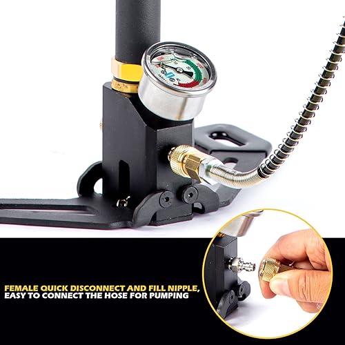 Miniatura 3 de Orcair Bomba de mano PCP de 3 etapas Bomba de mano 4500PSI PCP Bomba de estribo de rifle de aire de alta presión Bomba de mano Airgun