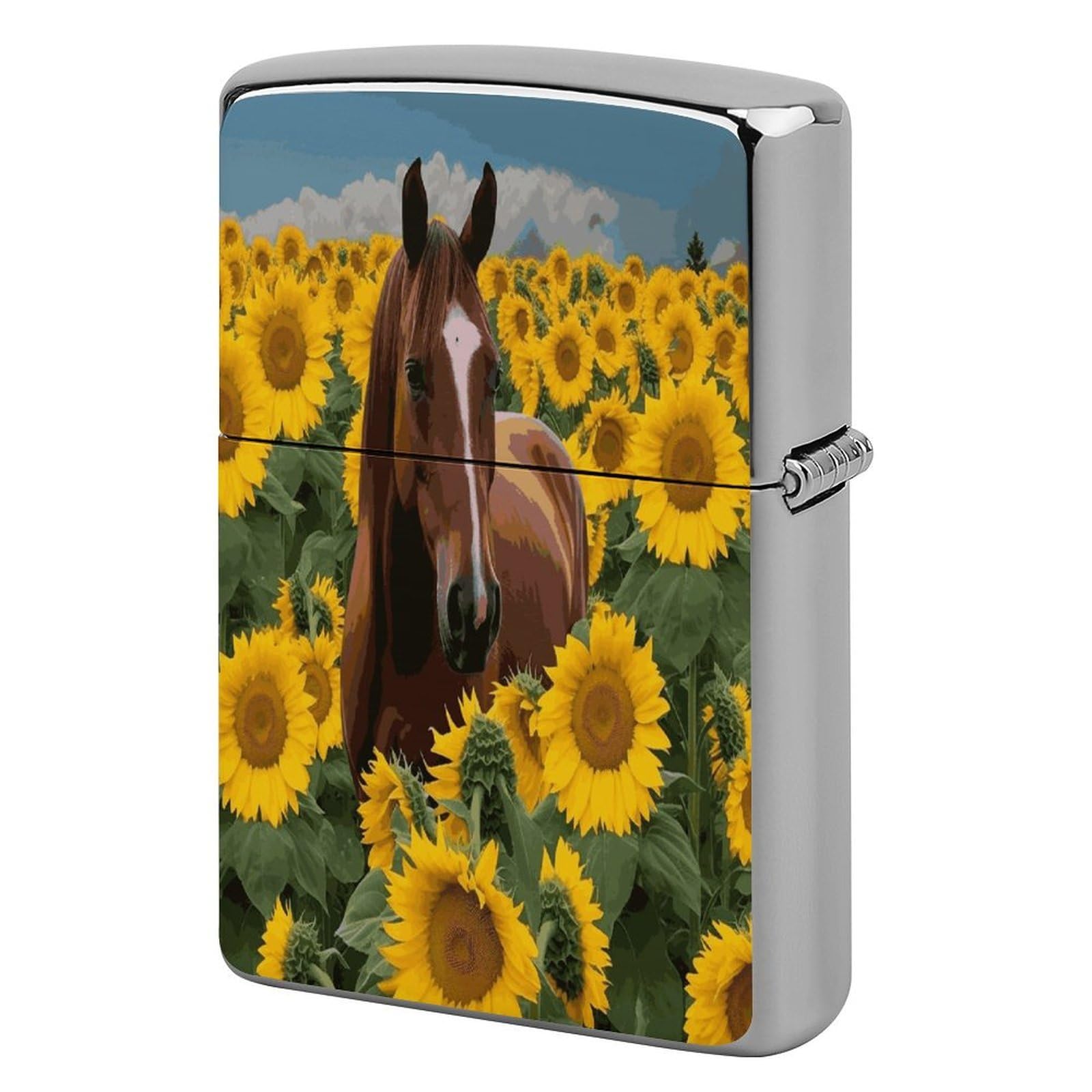 Btcowzrv Style Horse And Sunflower Metal Lighter Case Sleeve Cover Holder