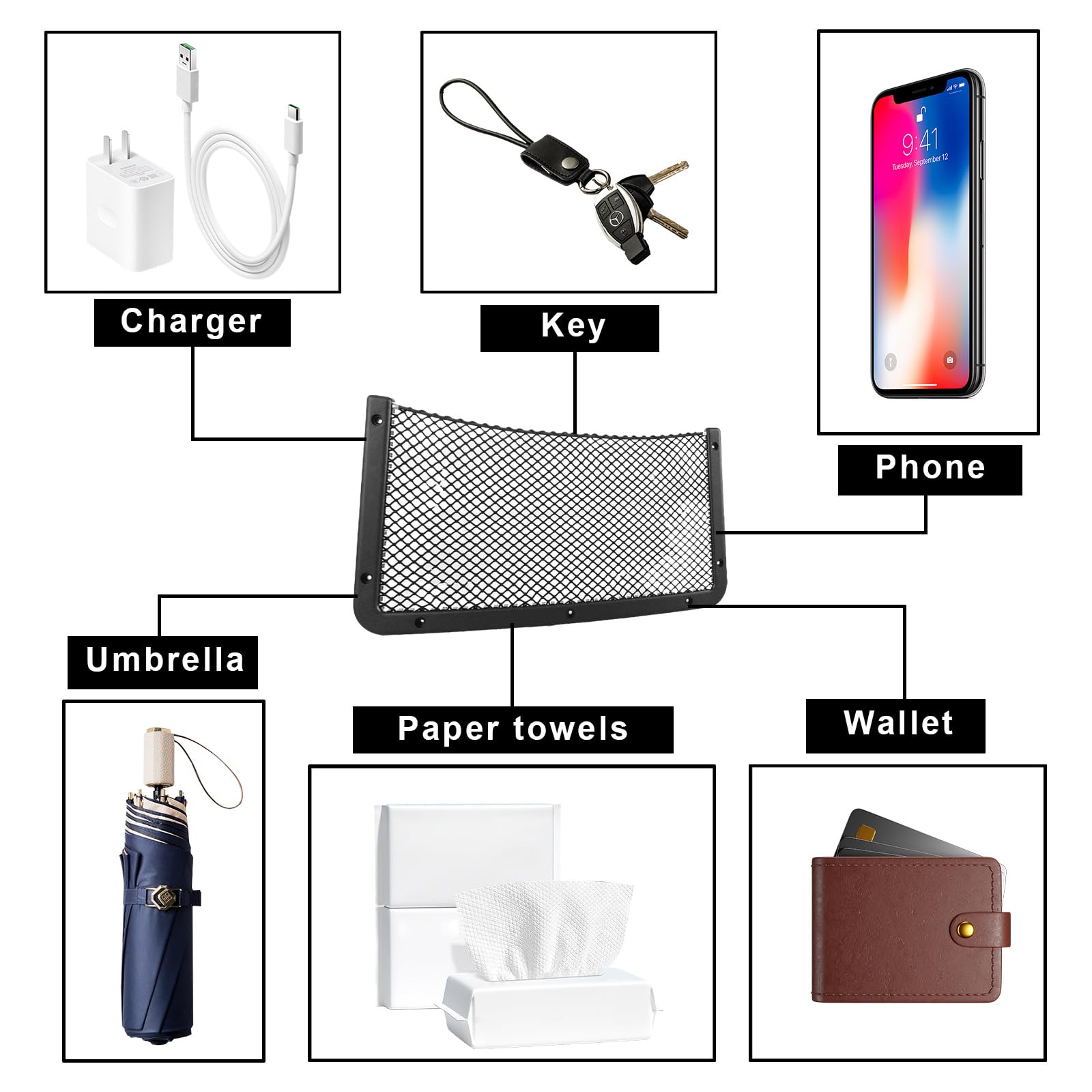 4 Reti Portaoggetti Per Camper E Auto – 42x21 Cm, In Nylon E Plastica, Con Viti E Tappi