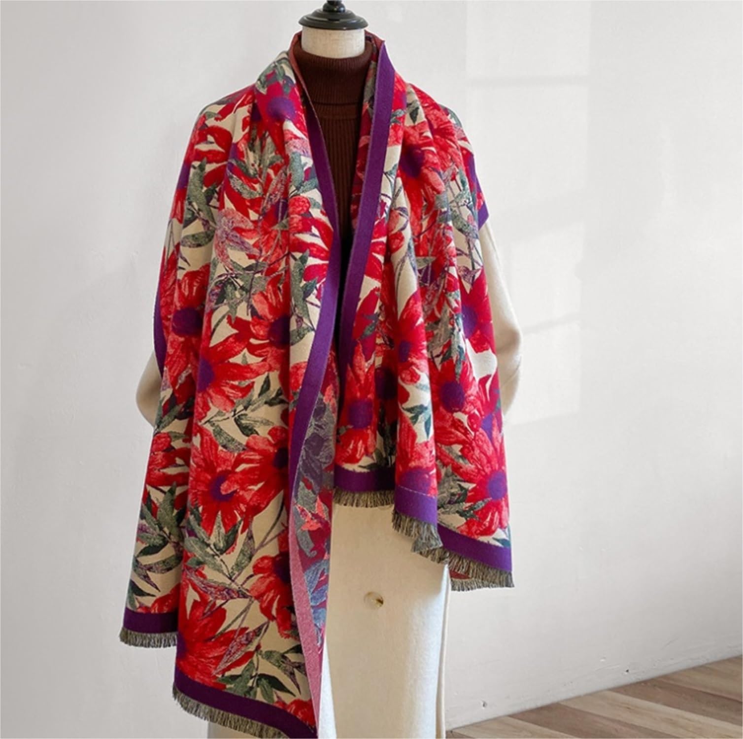 Sciarpa Sciarpa Invernale Morbida Imitazione Cashmere Spessa Lunga Calda Coperta Con Stampa Floreale Da Donna Scialle