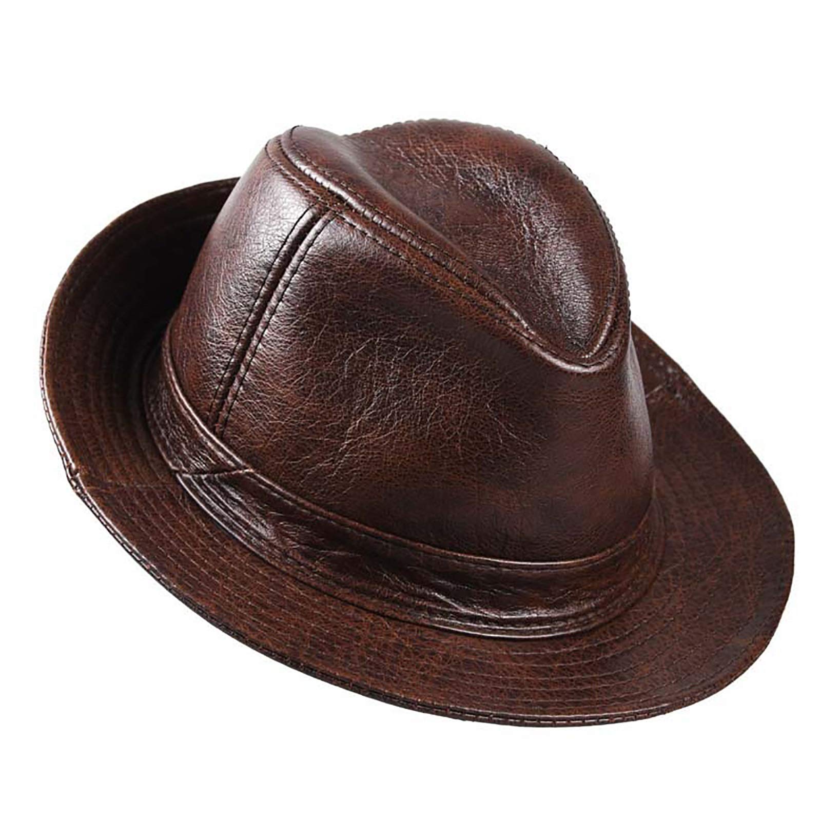 Sombreros de invierno, hombres de cuero fedora sombrero jazz sombrero de vaca sombrero de copa de copa corta ala corta envejecido de mediana edad caballero sombrero gorro de jazz