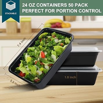 vivigu 24oz 50pack meal prep containers & 48pack deli containers with lids
