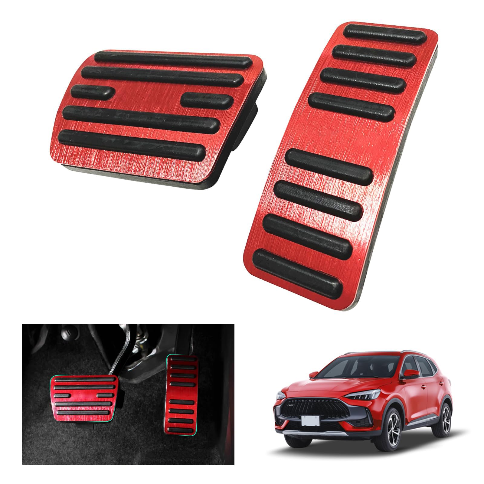 GAFAT Für MG ZS/MG HS/MG 5/MG Marvel R 2020-2024 Gaspedal Bremspedal Fußstütze Fußrasten MG Pedale, MG Zubehör [Automatikgetriebe] (Rot)