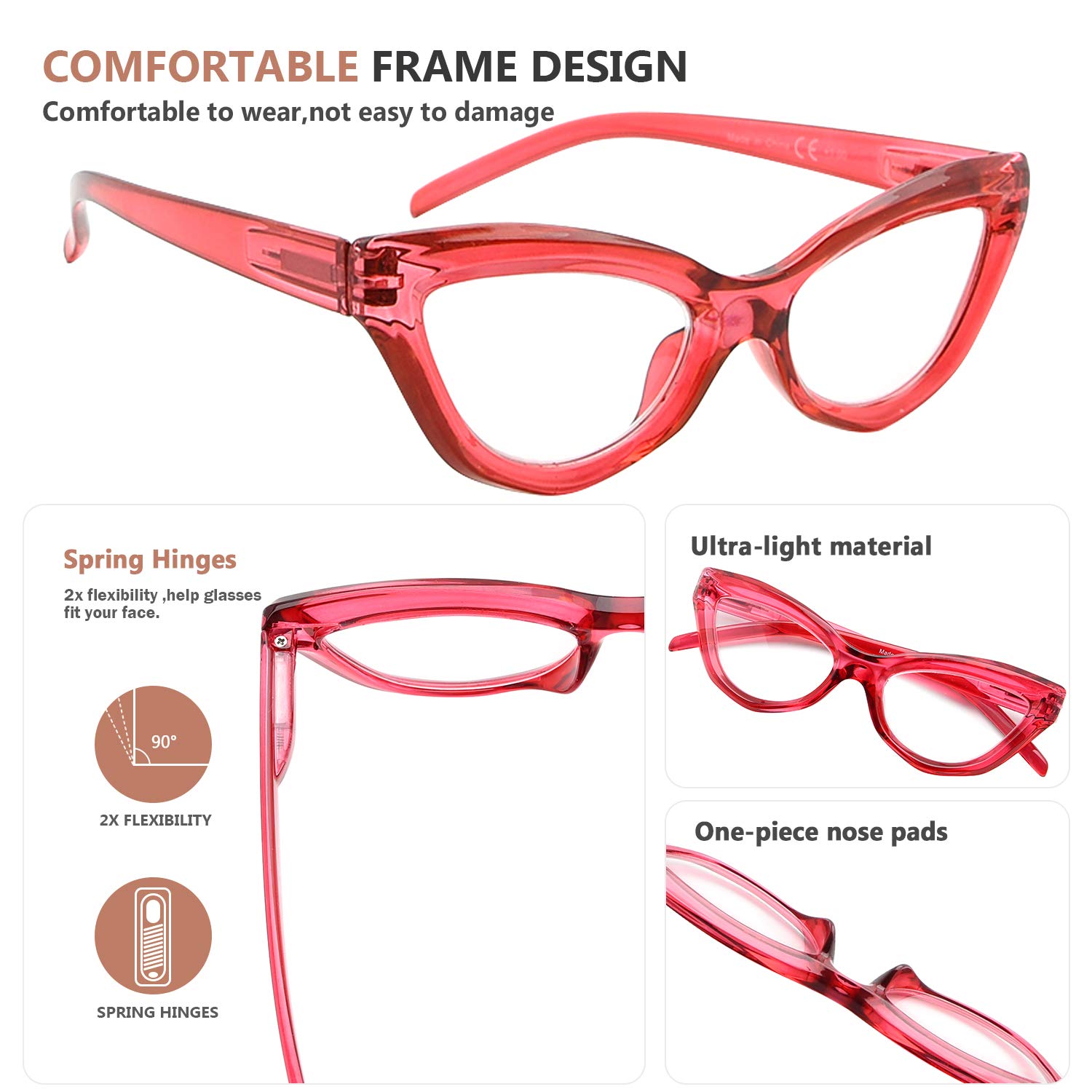 Eyekepper 4-Pack Cat-eye Style Reading Glasses for Women Chic Readers +1.50, 4pcs-mix - Image 4