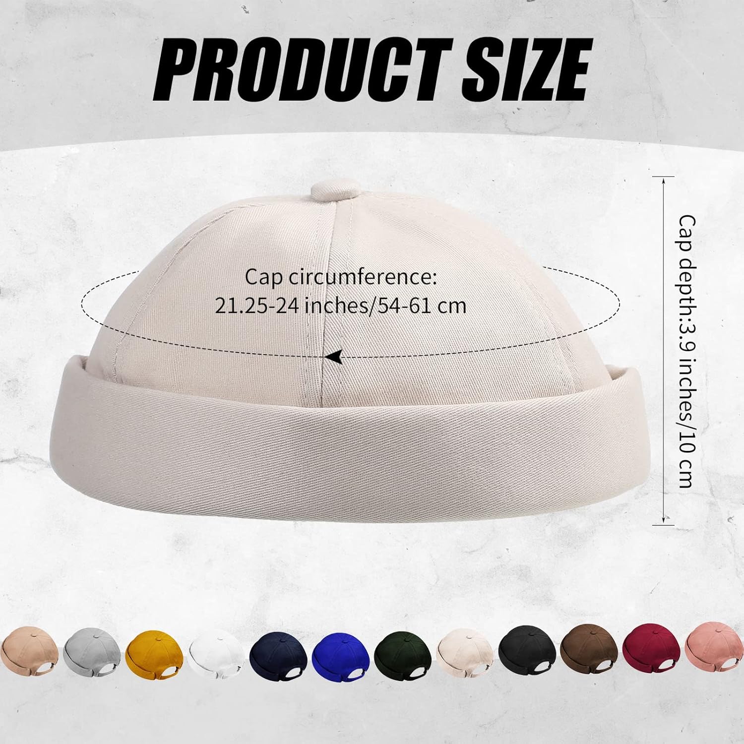 Vabean 12 Pieces Brimless Hat Docker Cap Adjustable Skull Caps for Men Women Rolled Cuff Brimless Beanie Hat, Assorted Color - Image 2