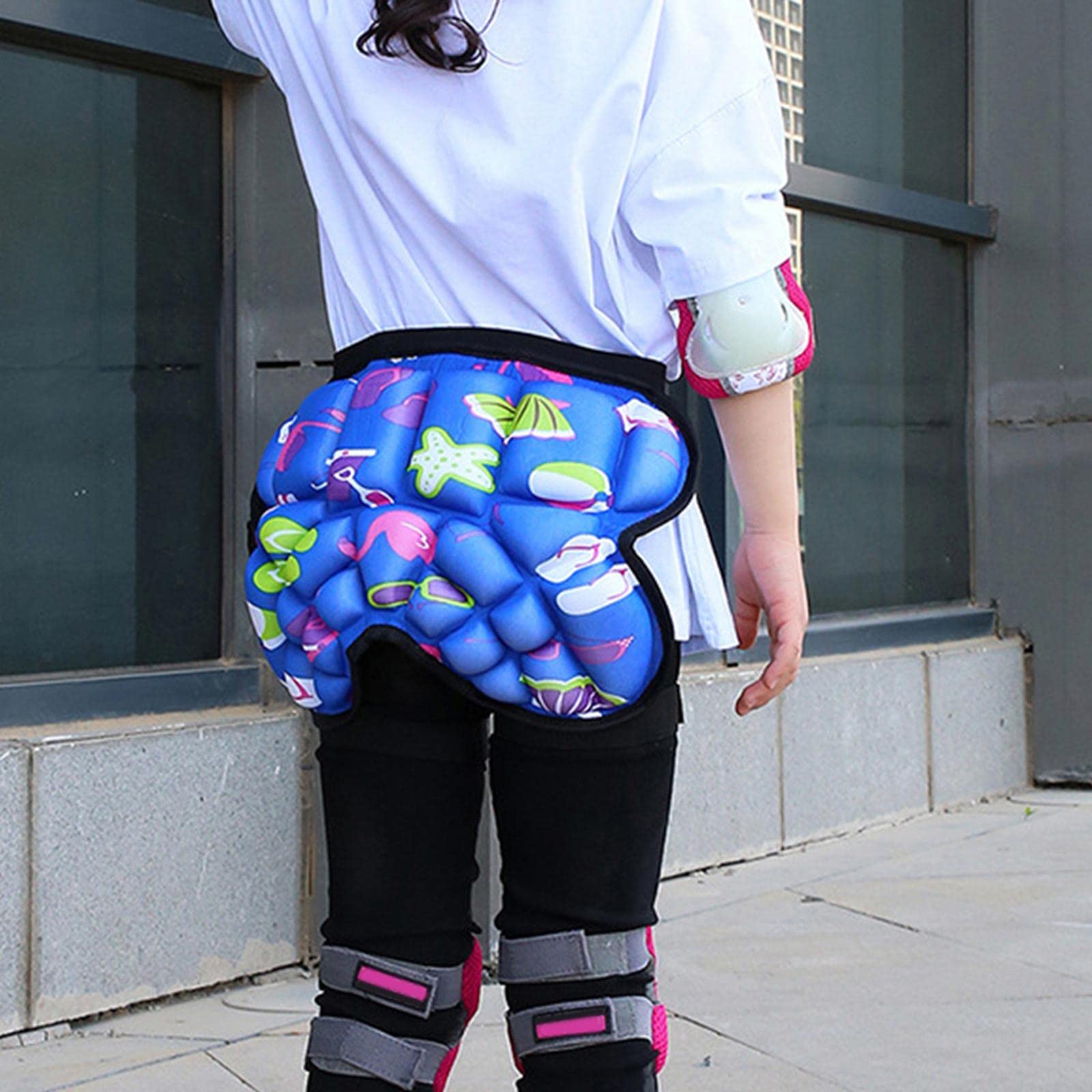 RNXRZANK 3D Hip Protection Shorts with Padding for Kids' Skateboarding, Blue