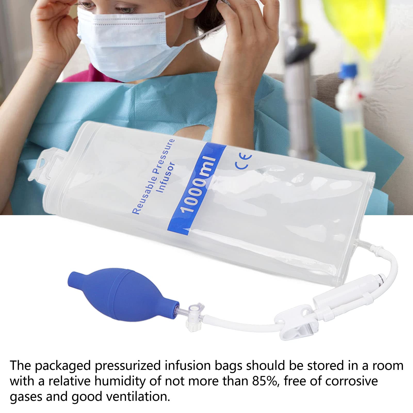 Druckinfusionsbeutel 1000 Ml für Blut- und Flüssigkeitsschnellinfusion, 1000 Ml Druckinfusionsbeutel für Blut- und Flüssigkeitsschnellinfusion mit Druckanzeigesäule für Krankenhausnotfälle