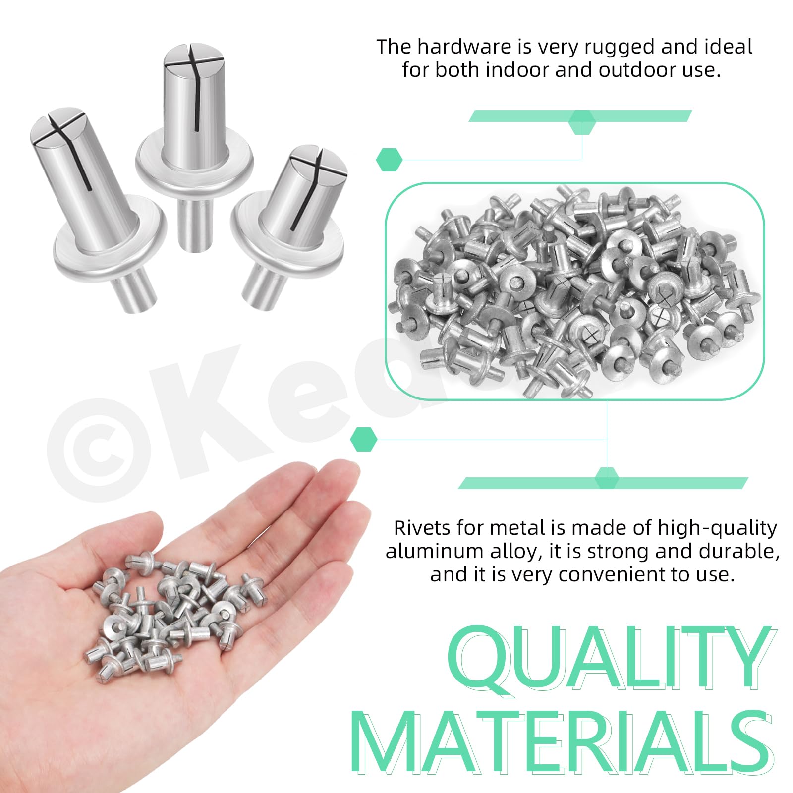Keadic 130Pcs M5 x 7/9/11mm Aluminum Core Rivets with Round Head Assortment Set including Plastic Case - Image 3